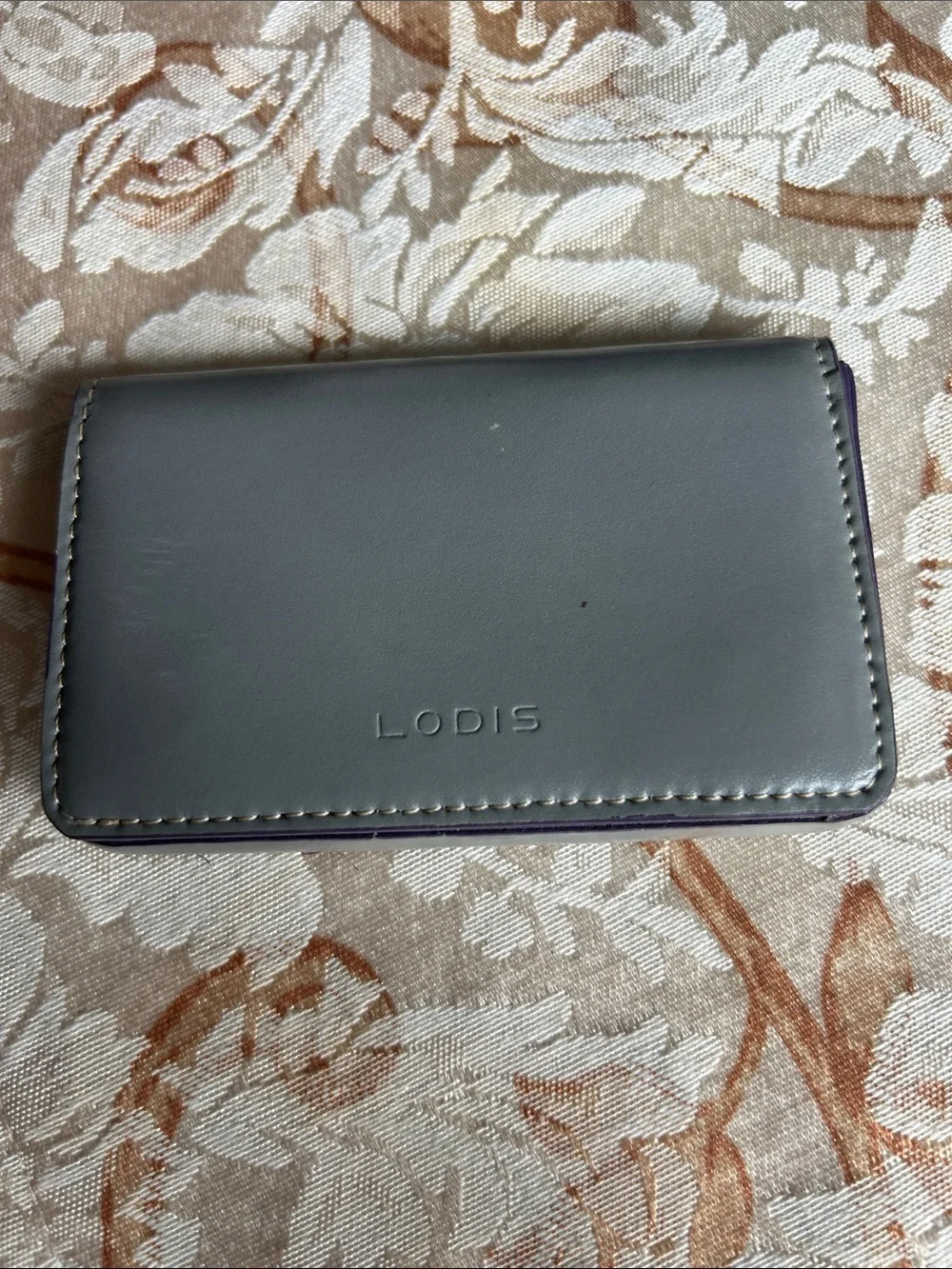 Lodis Gray Leather Phone Wallet Case with Subtle Purple Trim